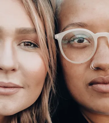 two women looking up front